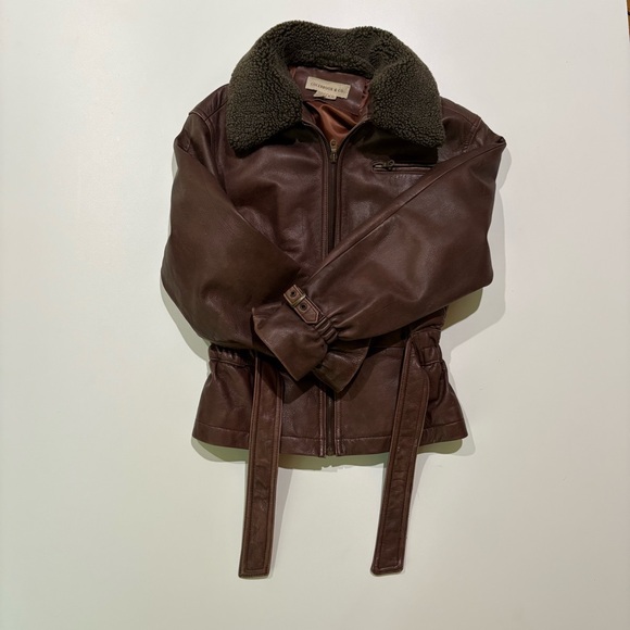 Colebrook & Co Vintage Women's Brown Leather Bomber Jacket Shearling Collar - Picture 7 of 14
